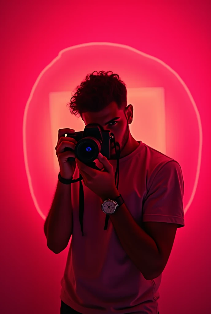 A boy have stand with nikon camera, background RGB lights on text NK_PRO_EDITZ_