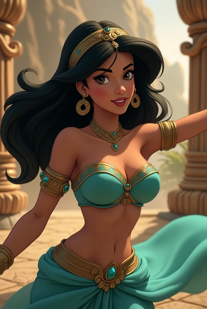 Stunning Princess Jasmine, photo in 8k, in action, cinematic.