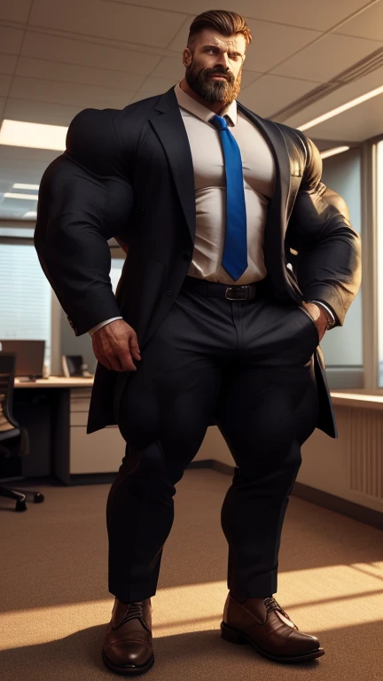 tail, dog, golden retriever, muscular, model posing, gray room, fluffy fur, tall, giant, (big bulge), (((jiggly big pecs))), (((small waist))), (((wide hips))), (((big ass))), handsome, ((wearing black jacket suit, black slacks)), smile, (((realistic, 8k, ultra details, masterpiece)))