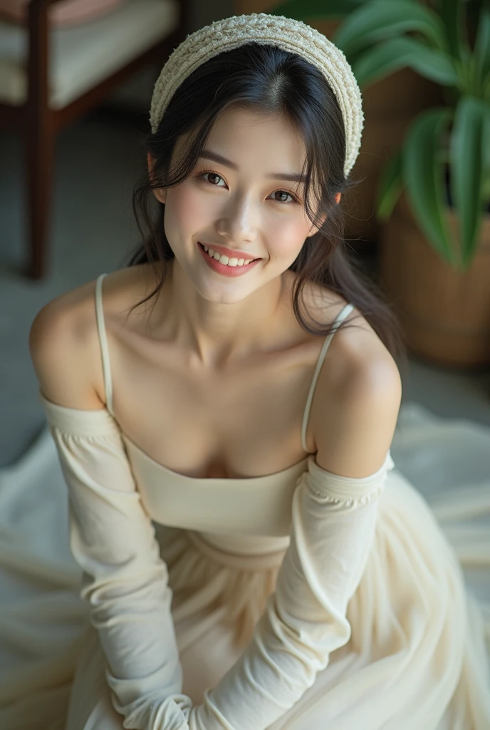 Photorealistic, brghtest smile, 18yo, ponytail hair
