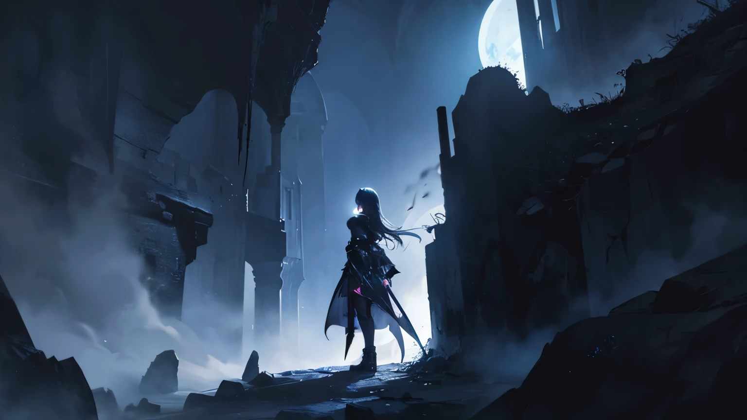 photograph a woman with a sword walking through a city, dark fantasy style art, dark cinematic photograph, stunning! fantasy art