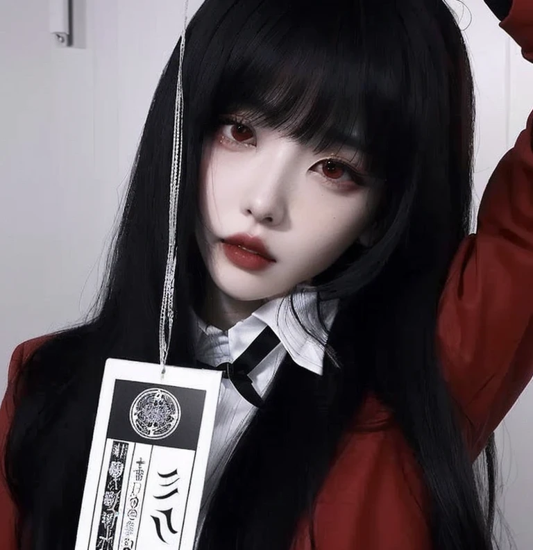 a close up of a person with long hair wearing a red jacket, cruel korean goth girl, 1  anime goth girl, inspired by Junji Ito, style of junji ito, junji ito 4 k, akane owari danganronpa, junji ito style, junko enoshima, chiaki nanami from danganronpa