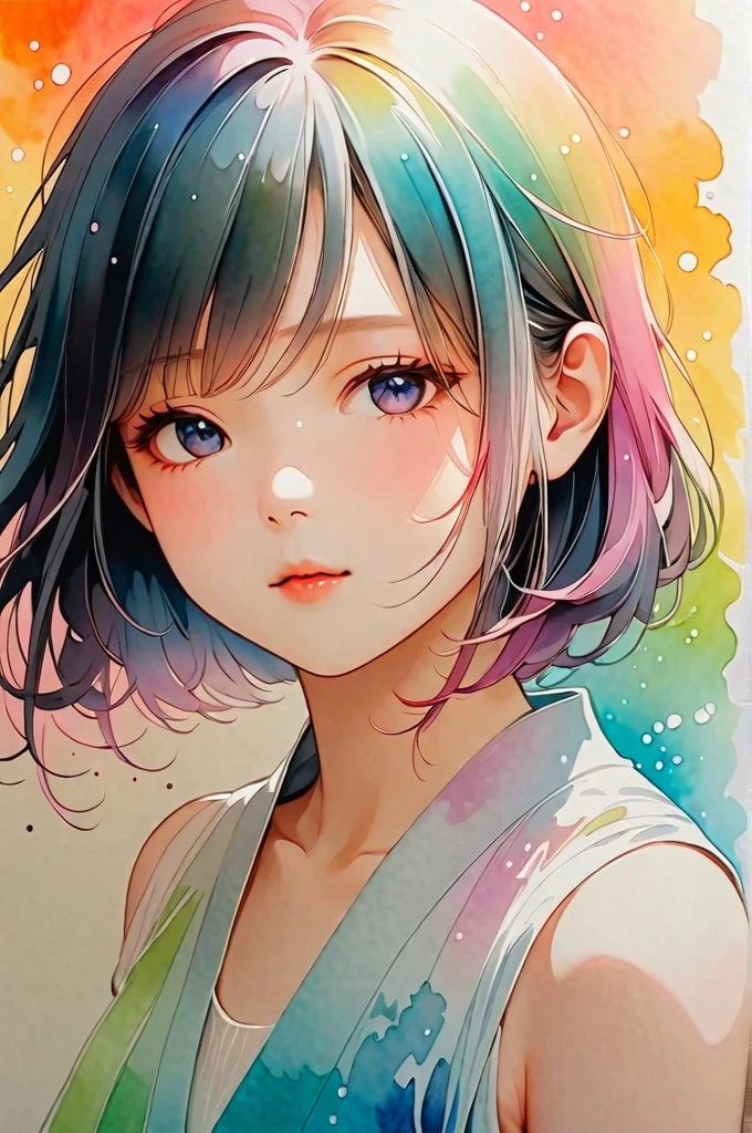 Anime girl with blue eyes and colorful hair - SeaArt AI