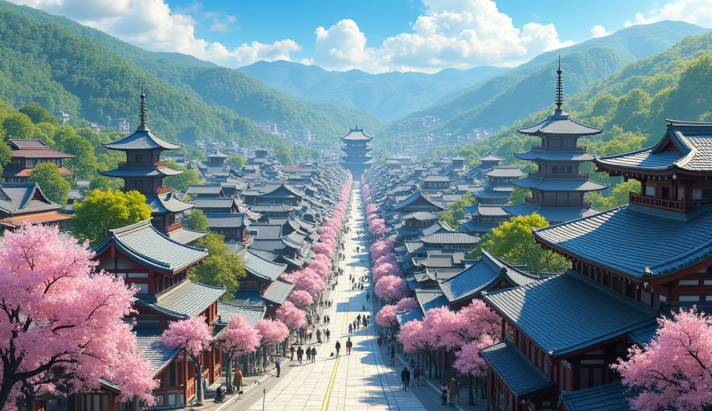 tmasterpiece，Best quality at best，bonian，shukezouma，fantastic composition，Old Chinese town，Many buildings，beautiful sky in detail，There are a lot of people on the road，