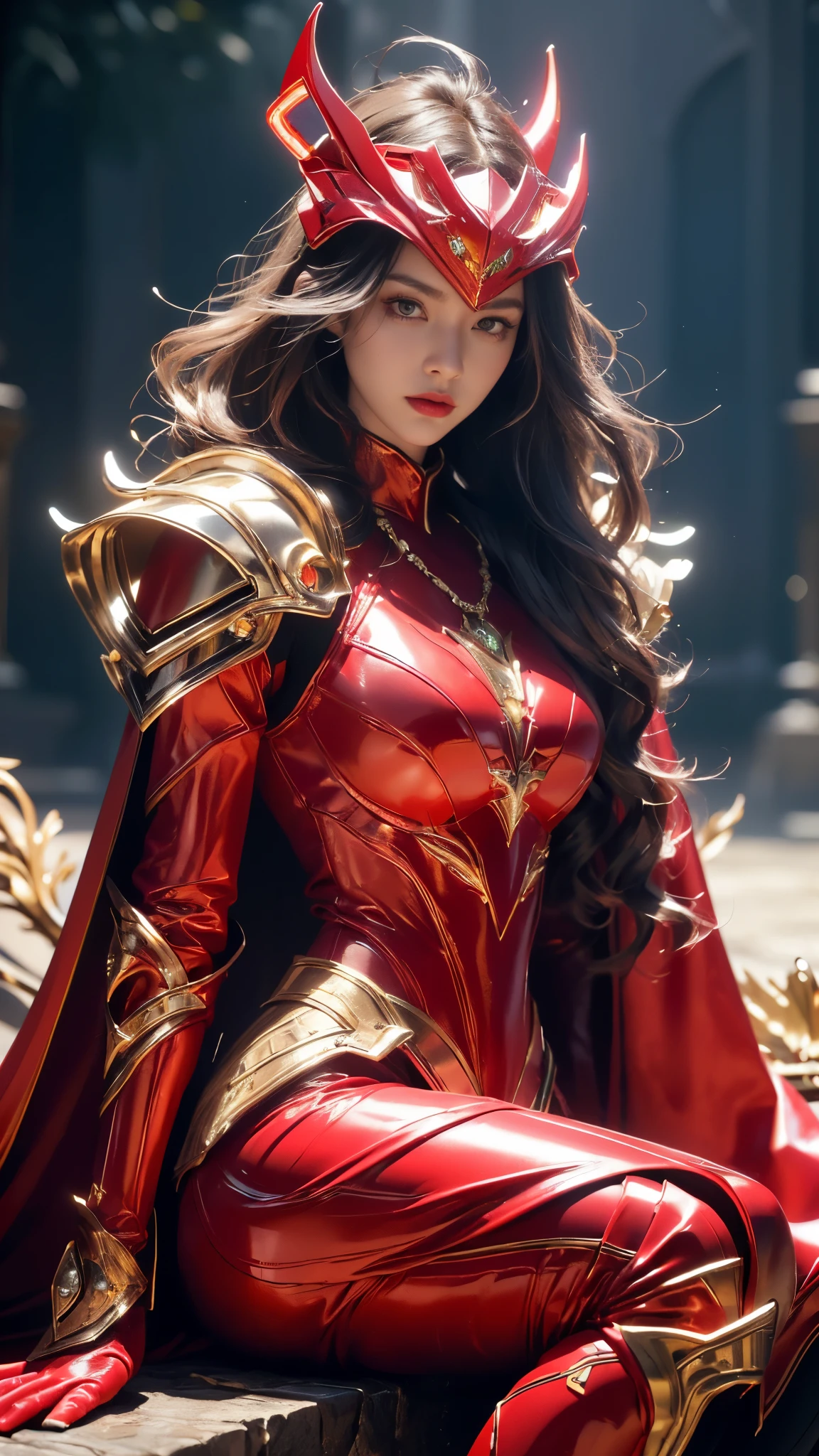 Busty brunette, knight in intricate armor, masterpiece, best quality, realistic, hyperrealistic, 16k hdr, photorealistic, cinematic, medieval scene, knight's throne view, 25yo, voluptuous woman,(brown hair, cascading curls:1.3),brown leather armor,enhanced breasts,from front,seated,chest focus,chainmail, gloved hands resting on sword, dramatic lighting, knightly background, knight's portrait view, high resolution, ultra-detailed, ultra-sharp, chivalric atmosphere, 1 girl, full body armor, brown eyes, detailed