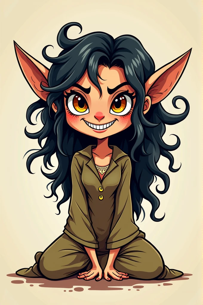 masterpiece, best quality, amazing quality, very aesthetic, absurdres, newest, 1girl,  <lora:YazaraIL:0.85> yazaraf, medium breasts, pointy ears, black hair, long hair, colored skin, green skin, green eyes, looking at viewer, jacket, pants, thong, bra, red jacket, from side, smug, 
light blue background, simple background,