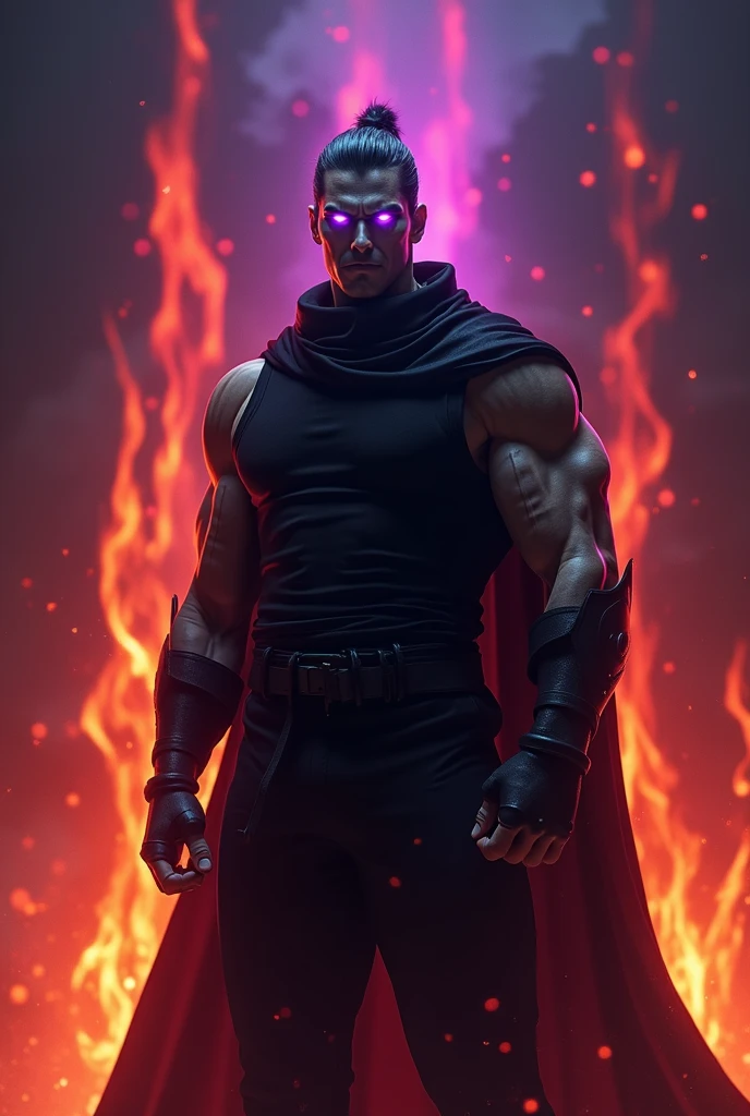A strong male warrior with a large crystal on his chest、Hypnosis、Controlled、Purple Eyes、Vague thoughts、Obedience、slave、salute、