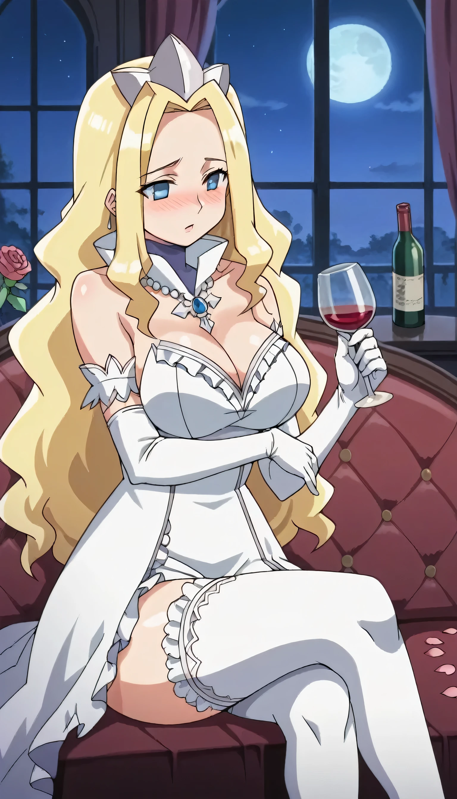 score_9, score_8_up, score_7_up, source_anime, BREAK, (((yew))), 1girls, solo, lusamine (pokemon), crossed legs, sitting, holding a wine glass, pov, smug, from below, femdom