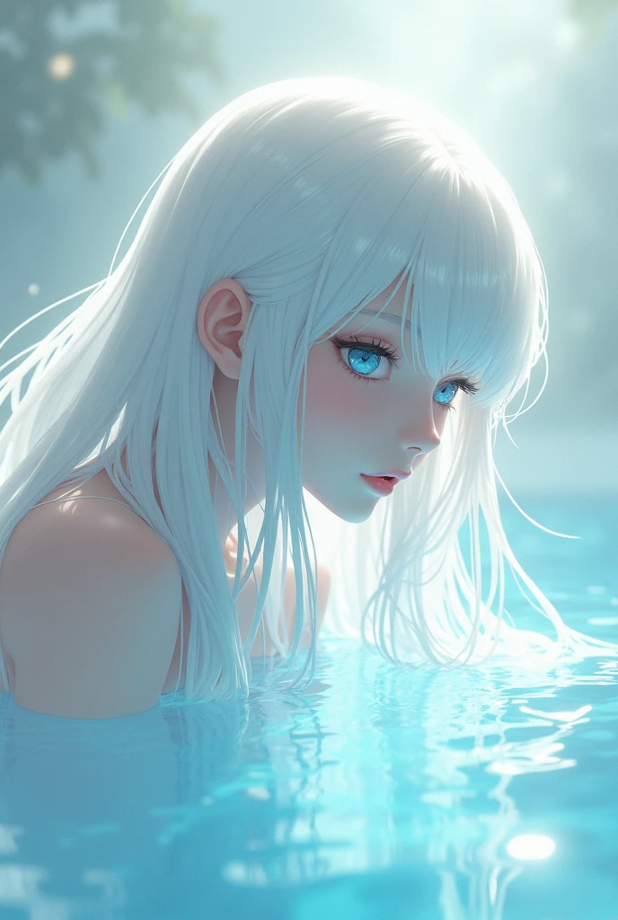 People from Shiotsu々,Atlantis,Teenage Girls,Silver-gray gradient - waist-length hair,Kindness,smile,Water Mist Eye,2D classical painting style