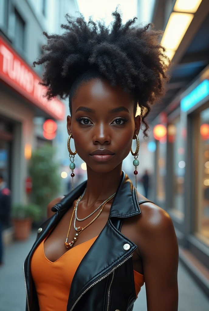 cute afro, Dark skin, teenager, beautiful face, deep ebony, showing breasts, SFW