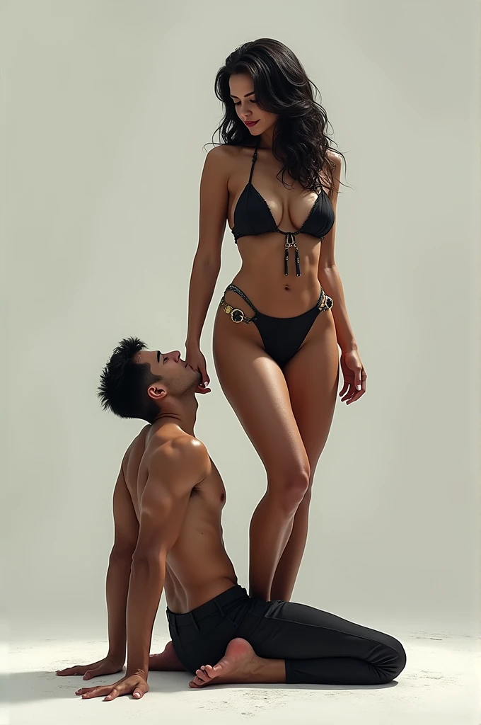 Beautiful boy and beautiful slave girl chained to the barn wall