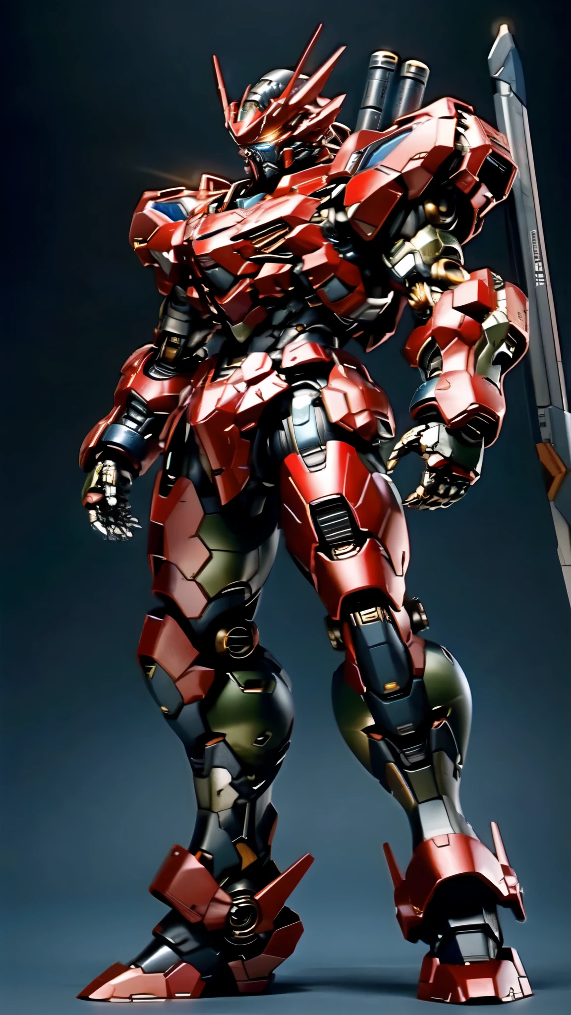 (masterpiece:1.5, best quality:1.5, extremely delicate:1.5), (male:1.5), humanoid Mecha, fully enclosed shoulder guards, matching arm and leg guards, full body, full armor, the design balances heavy with agility, (the color scheme is primarily Blue with Black and Red accents, the concept Inspired by Super Robot, SRS), organic biotech armor, standing, floating high above the futuristic sci-fi city, exquisite and mature art style, (aura effect, glowing eyes, the armor glows), metallic, dramatic, high definition, highres, ultra-detailed, ultra-fine painting, professional, perfect body proportions, anatomically correct, symmetrical face, extremely detailed eyes and face, high quality eyes, creativity, RAW photo, UHD, 32k, Natural light, cinematic lighting, masterpiece-anatomy-perfect