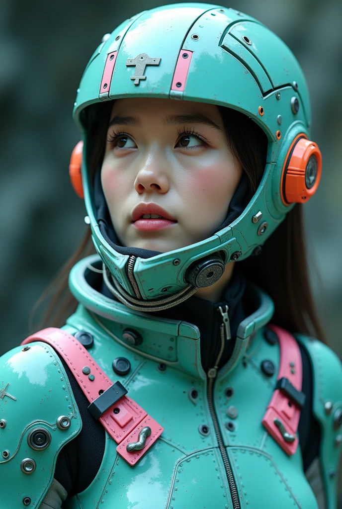 chichi, 1girl, solo, black eyes, black hair, long hair, blunt bangs, helmet, pink headwear, 
bikini armor, armor, choker, shoulder armor, cape, pink gloves, blue armor, blue shoulderwear,
angry,portrait,
forest,outdoor,
(insanely detailed, beautiful detailed face, masterpiece, best quality) cinematic lighting,