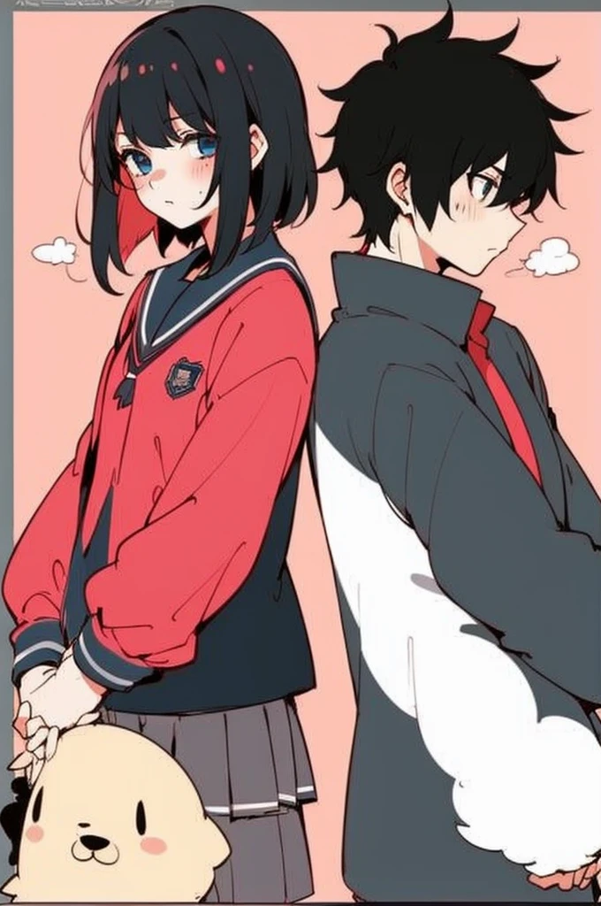 High Quality, 2 person, male and female, High school uniform, black hair