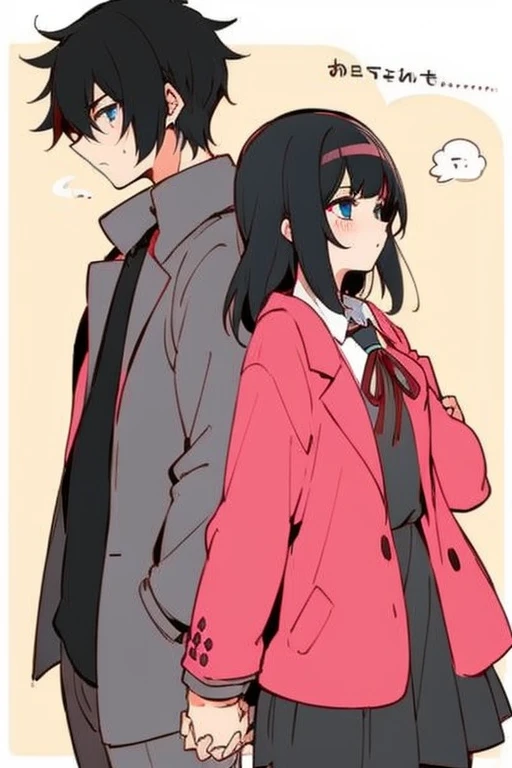 High Quality, 2 person, male and female, High school uniform, black hair