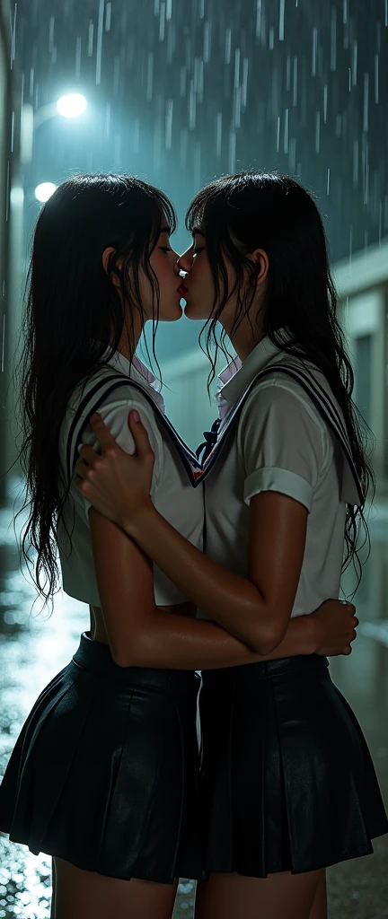teen girls in Australian highschool uniform getting into shower at school and kissing each other 