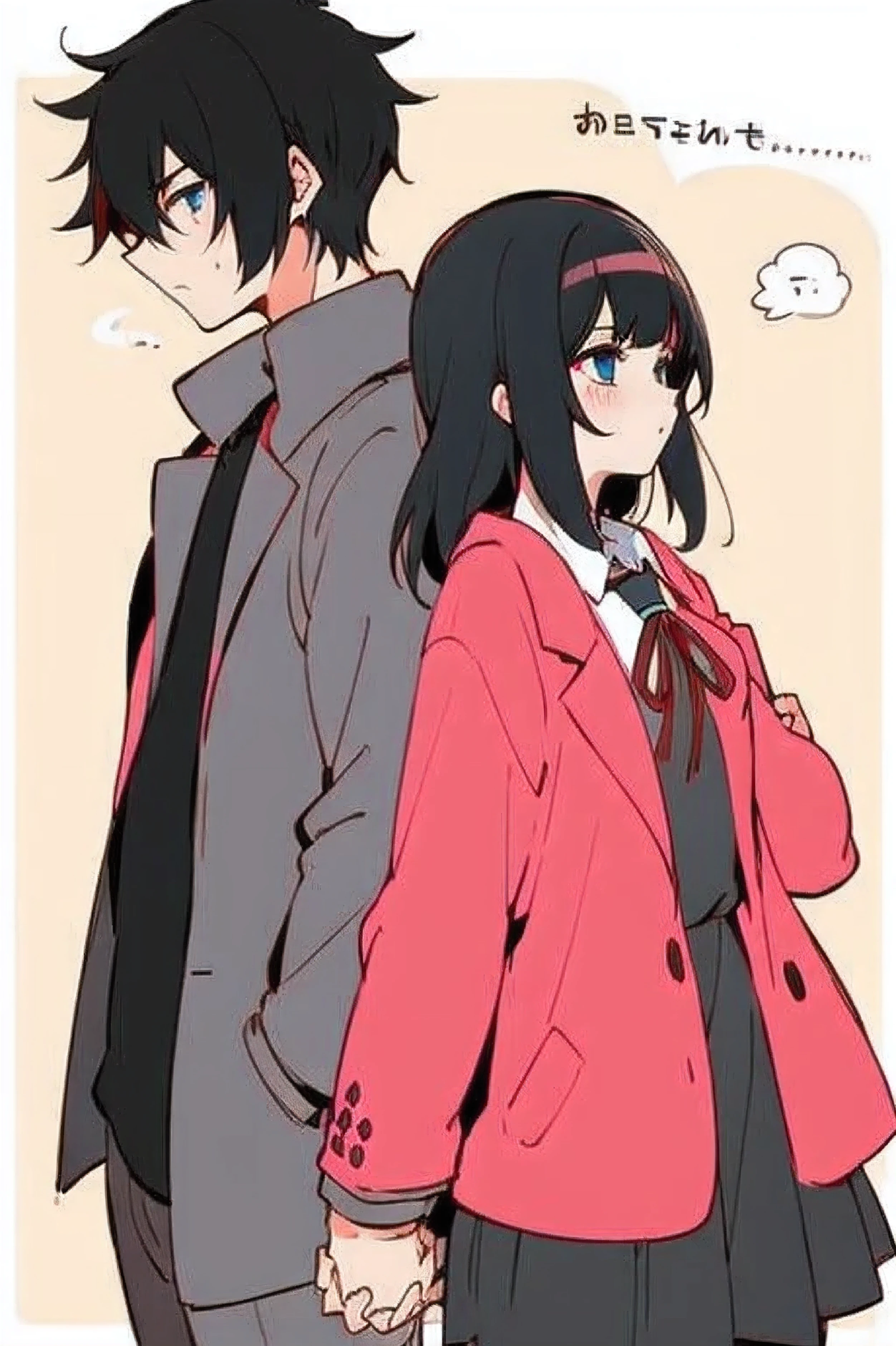 High Quality, 2 person, male and female, High school uniform, black hair