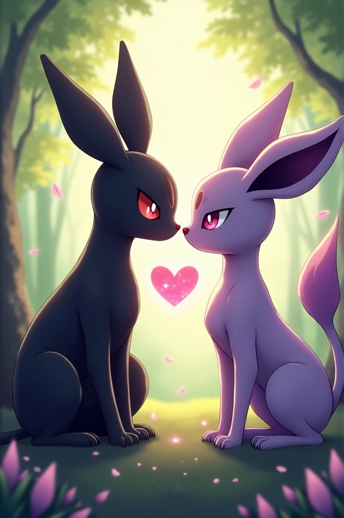 score_9, score_8_up, score_7_up, score_6_up, score_5_up, score_4_up,pokemon,espeon,umbreon,feral,2girls,furry,cheek to cheek,face to face,looking together,a butterfly landed on  one's nose，outdoor