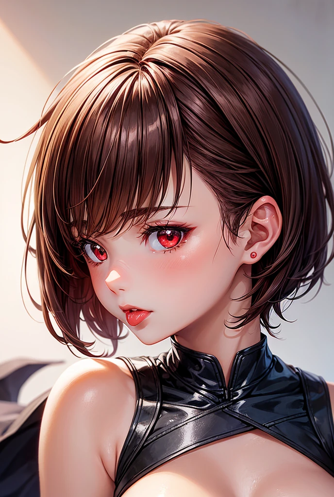 1girl in, red short hair,Spiral perm,,all-fours ,top down bottom up,  High quality, Stockings, gloves