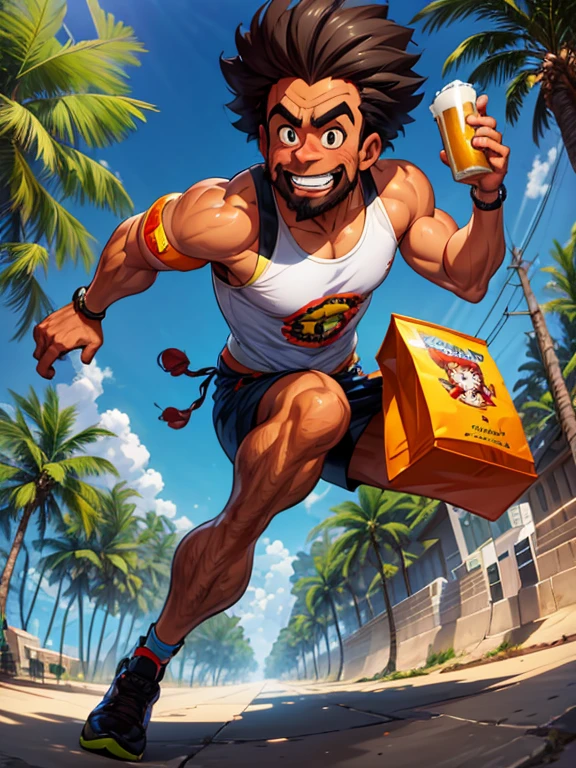 a cartoon drawing of a man running with a beer and a car, caricature illustration, caricature style, ernie chan, caricature!!!, in cartoon style, caricature, by Abidin Dino, by Eddie Mendoza, by Willie Ito, inspired by Junpei Satoh, caricatural, cartoon portrait, by Max Buri, inspired by Willie Ito, by Oka Yasutomo