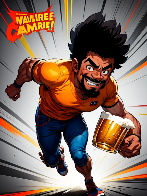 a cartoon drawing of a man running with a beer and a car, caricature illustration, caricature style, ernie chan, caricature!!!, in cartoon style, caricature, by Abidin Dino, by Eddie Mendoza, by Willie Ito, inspired by Junpei Satoh, caricatural, cartoon portrait, by Max Buri, inspired by Willie Ito, by Oka Yasutomo