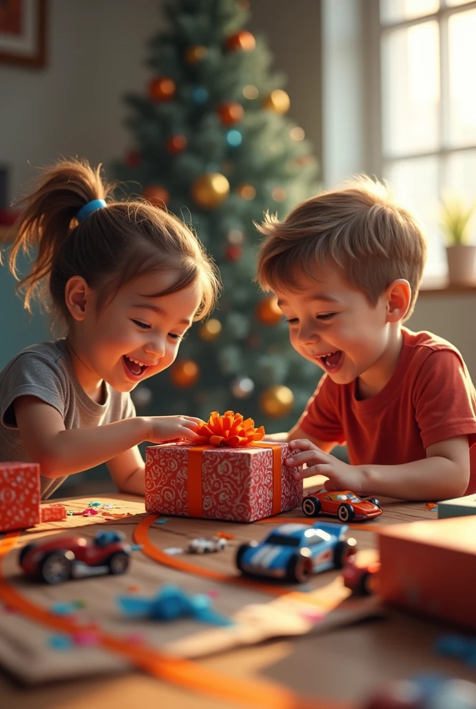 A vivid high-quality photo depicting children playing on a New Year's holiday