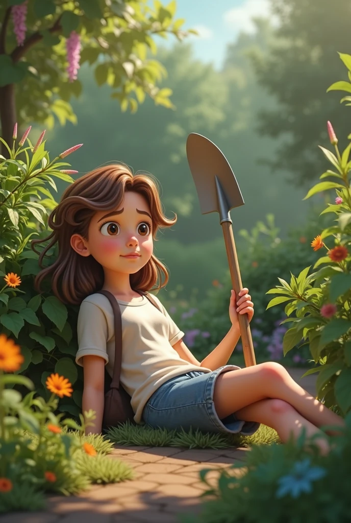 A poor village girl cutting grass