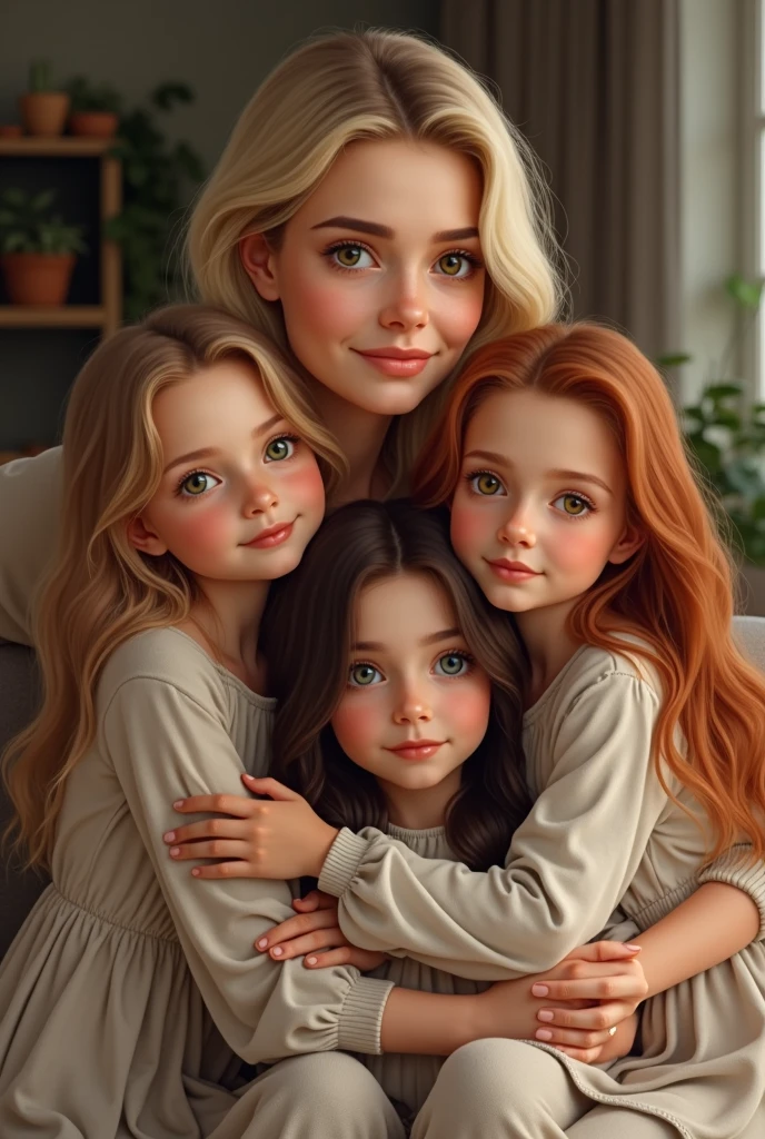 blonde mother with her children realistic