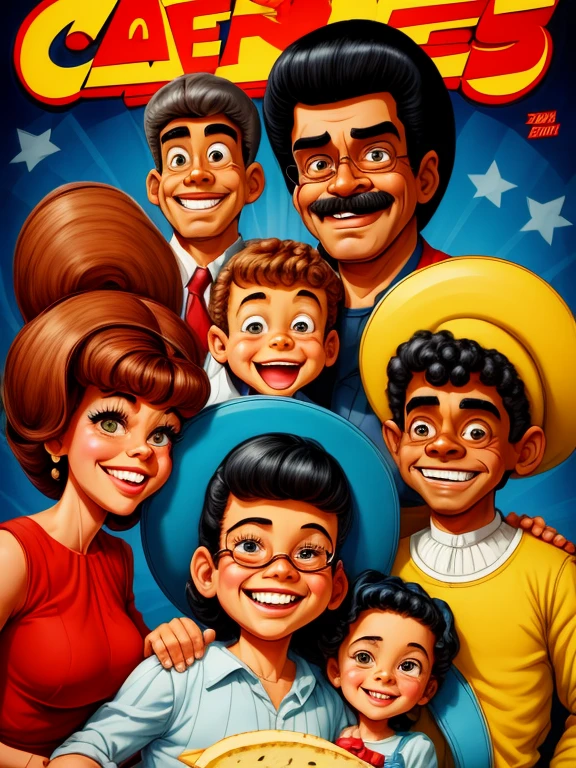 a cartoon of a family with cheese on their head, by Ben Zoeller, mad magazine illustration, by Ron Walotsky, by Fred Mitchell, in cartoon style, by Randy Gallegos, caricature style, by John Backderf, by Harry Beckhoff, by Penry Williams, cartoon illustration, by Joe Mangrum, by Arnie Swekel