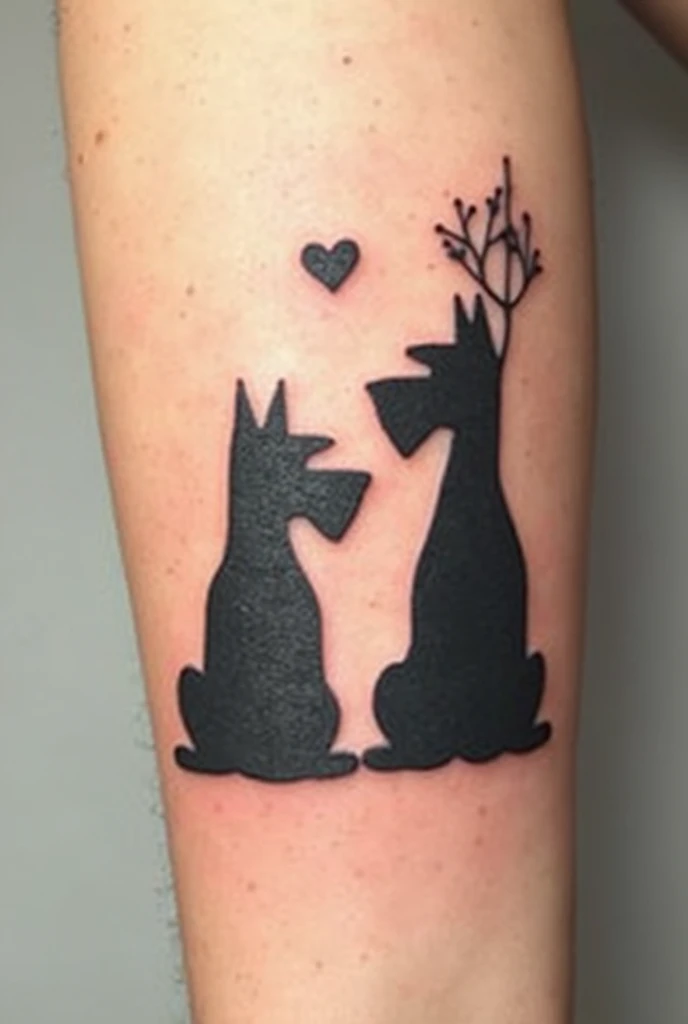 Simple tattoo of two cats, in black and white far apart from each other with an anime fantasy look 