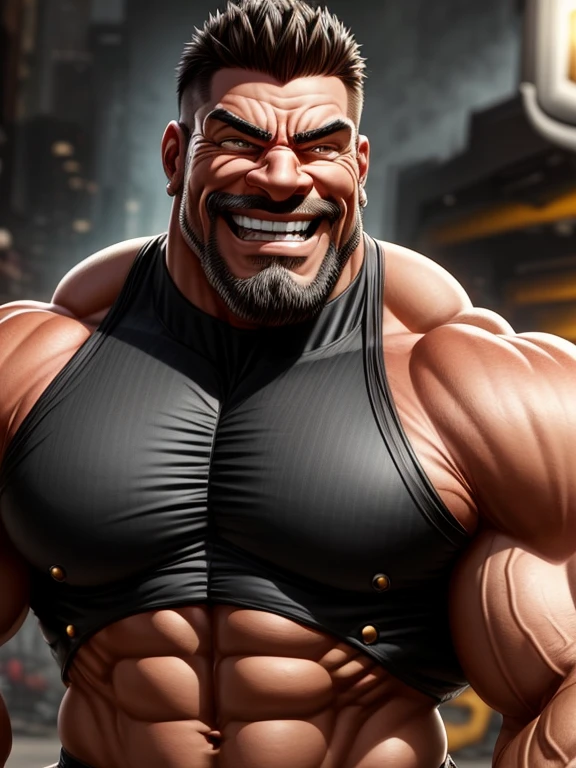 a close up of a cartoon character on a motorcycle with a big smile, muscular characters, muscular character, extreme muscles, muscular and terrifying, big muscle, wrinkles and muscles, big muscles, anger. hyper detailed, steroid use, steroids, bodybuilder, large muscles, manly monster tough guy, hyper realistic digital art, swollen muscles, bursting with muscles, strong man