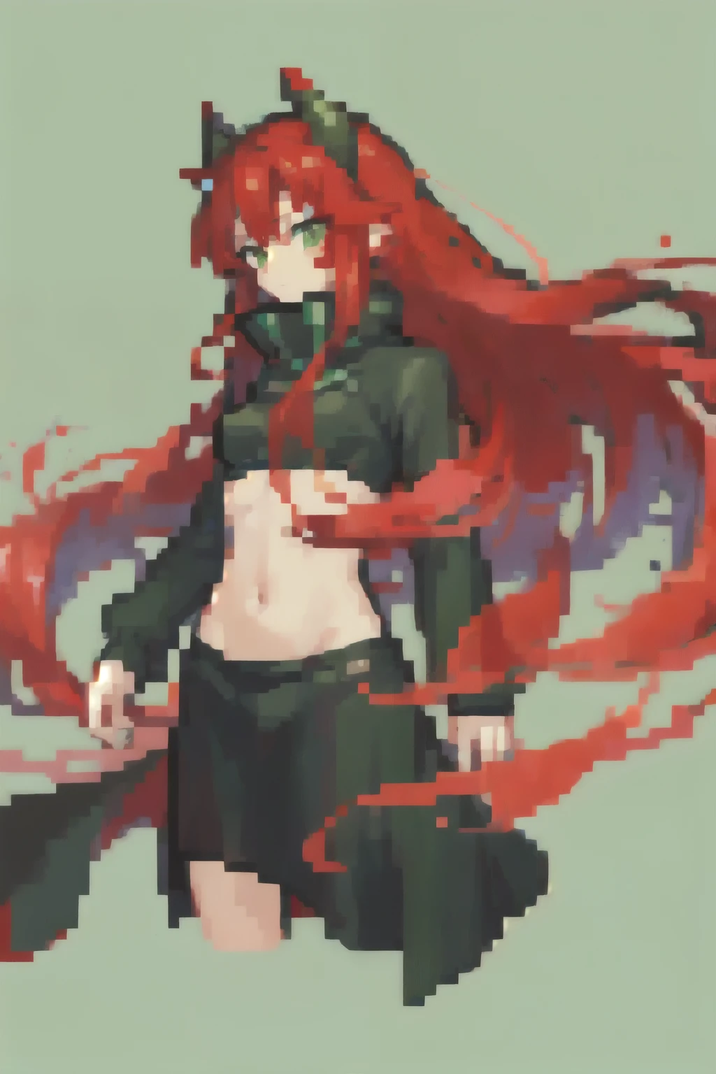 red hair shoulder length hair Green to blue eyes small height In underwear inside the room girl