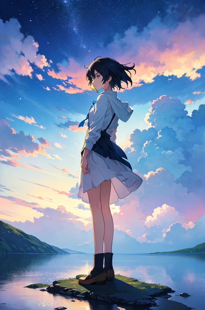 Illustration, styled by Makoto Shinkai, fantasy landscape, a fantastical landscape, Hand - drawn animation cells, fantastical, Rich and detailed, Vibrant, Soft and defined lines, Balanced yet dynamic, Soft natural lighting, colorful, vibrant colors