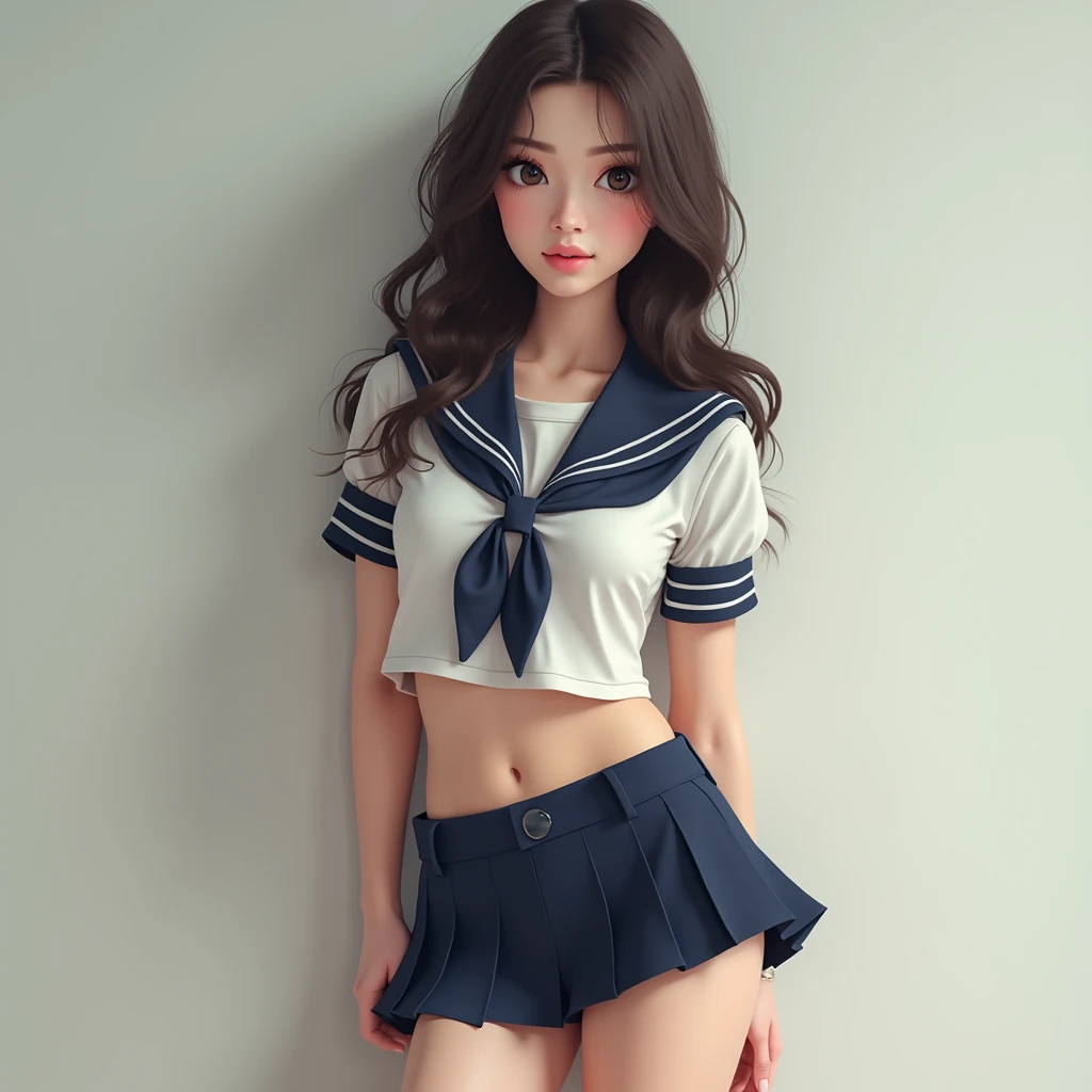 photo of a young Girl, Overflow, (Curvaceous Body:0.8), Uncensored, Exposed Shoulders, Angel Face, Detailed Face, Backlit, Facial Light, (Smile and Drowsiness and Ecstasy Expression:1.2)(Perfect Female Figure)(Sharp Focus), (Realistic Moisture Skin), Detail Eyes, (Curvaceous Body:0.8), (wavy Hair:1.2), Black Eyes, Best Quality, Ultra High Resolution, (Photorealistic), (Wet Skin), (Camera Focus on Face), (front View), Hetero, (pureerosface_v1:0.6), big tits, (big boobs, jav, sailor high leg bikini), (((erectnipples))), (((erect nipple))),
