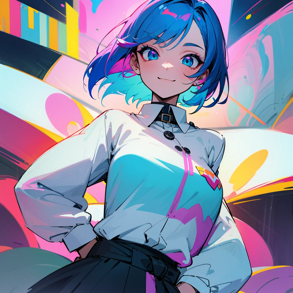 Pretty black woman sitting on a hillside, soft hair, funkypop, cyberdelic, grunge, hyperrealistic anime, lofi art, luminism, manga, medium shot, chemiluminescence, flare, flourescent lightin, character design, atey ghailan, basquiat, colorful_frequencies, electric colors, iridescent, dynamic pose, nouveau realisme, city background, african american