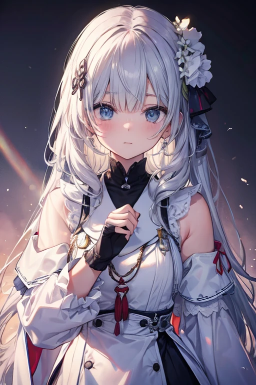 (simple hands:0.5)+(detailed hands:0.7), (masterwork), (best quality), white hair, red eyes,1girl, pale skin, white hair, red eyes, two tone hair, eyelashes, bracelet, jewelry, smile, gleaming skin, shiny hair, detailed and majestic stage, Fantasy, Long Hair, 1 girl, two-tone hair, night sky, Incredibly detailed CG illustration masterpiece, looking at you, anime, beautiful anime eyes, beautiful detailed eyes, eyes, glittering eyes, red eyes, galaxy, nebula, (full body), (curvy), POV, wet neckline, (thick thighs), 4k hd, ultra realistic, perfect body, perfect lips, perfect nose, perfect eyes, Nice belly detailed, see through clothes, legs open, looking at the viewer, dress, elegant dress,