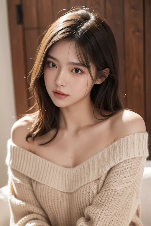 1 girl、17 year old female、Beauty、Black-haired、clothing(Black off-the-shoulder dress、Casual enough to show your underwear) And a very slim figure,,,,,、Very thin leganicules、Earrings、Pink Lip、picture、Real、Sexual、Highest quality、Detailed face、Detailed Background、Depth of written boundary、whole body viewing angle、Get on your knees and sit on the couch、Sexual、alone、night,Highest quality、High resolution、超High resolution(Real:1.4)Detailed eyes、Gradation、Perfect anatomical figure、Woman with perfect body、Highly detailed skin、非常にDetailed face、Beautiful eyes in every detail、Background Blur
