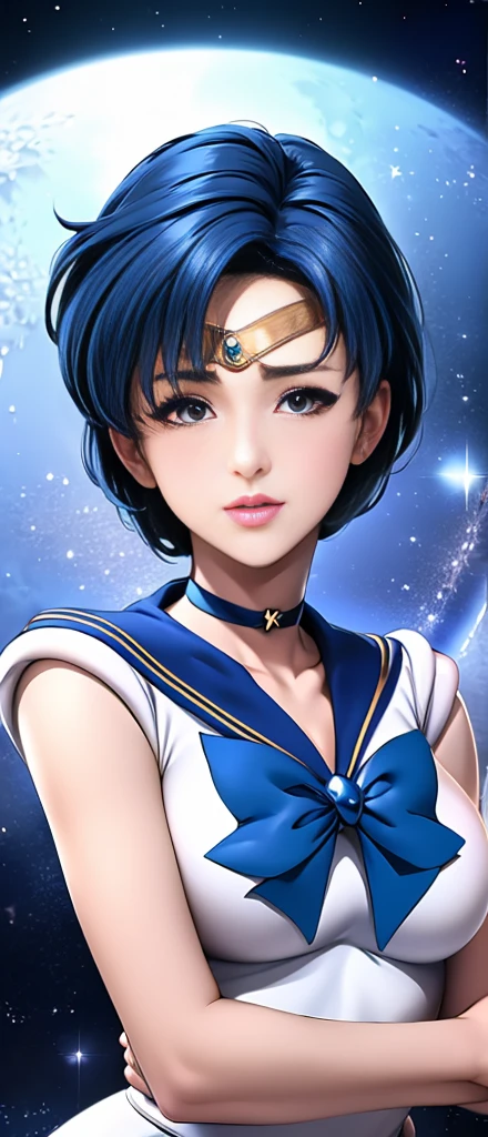 beauty、Very cute face、Outstanding proportions、Best image quality、masterpiece、8k、Soft look、Upper body only、(Sailor Mercury、Every detail、Delicate details)Full Body Shot、Full Shot