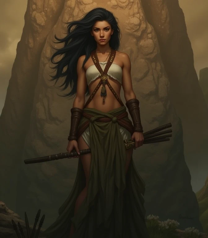 Nude woman, Miniature, With a perfect beautiful body, perfect ass, small firm breasts, Olive Leather. Long, narrow face with all the classic features, Straight nose with high bridge of the nose. turquoise eyes; brown light brown hair. bangles. Tattoo on the thigh. At the back. Great ass. exposed. in full height. realisti. body complet. Byzantium, Nabu. Colored pencil drawing style.