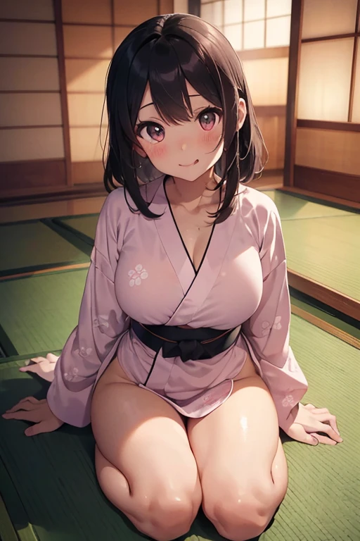 kimono (((pubic hair))) ((Emphasize the crotch)) lower body naked (squatting) 股間に手を当てる pubic hair 剛毛 興奮顔 高画質 エロい 肩を見せる マンコに手を当てる マンコを広げる マンコ強調 爆乳 母乳がでる