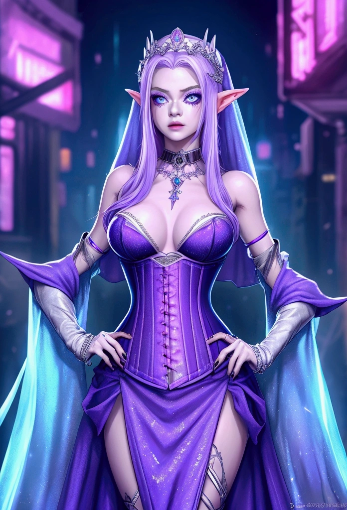 1girl, cowboy shot of beautiful tyrande, aqua hair, glowing eyes, white blouse, black pencil skirt, cleavage, looking at viewer, smile,  volumetric lighting, best quality, masterpiece, realistic