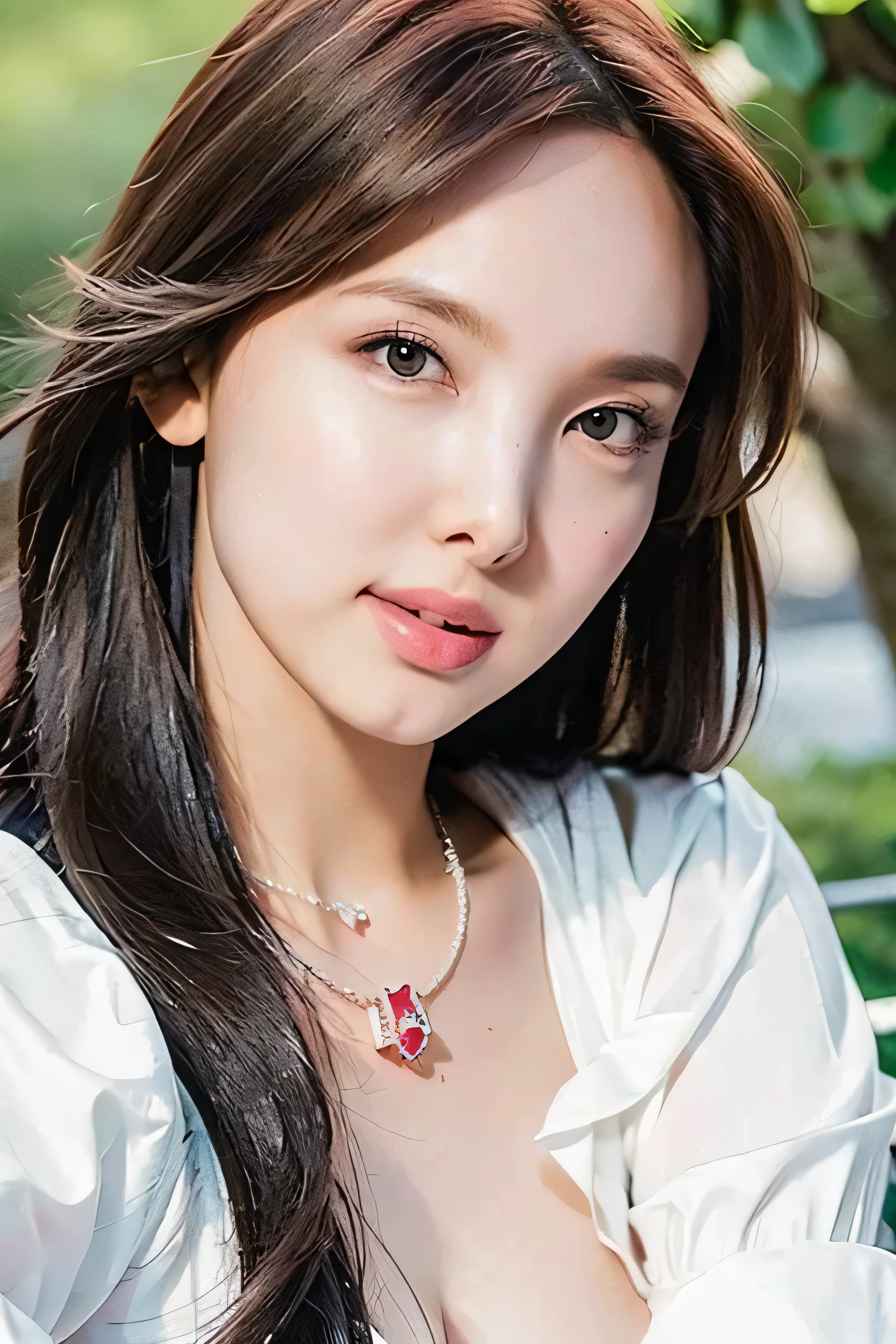 8k, masterpiece, original photo, best quality, Reality, Extremely detailed CG Unity 8K wallpaper, Depth of Field, Movie Lighting, lens flare, Ray Tracing, (Extremely beautiful face, Beautiful lips, beautiful eyes), Intricately detailed face, ((Ultra-delicate skin), Beautiful 1 girl best quality photos, Ultra-high resolution, (Realistically:1.4),Cute hairpin,1 girl,Red long hair,Cropped sweater ,Beautiful slim woman:1.4, on the island,Super thin face,Exquisite eyes,double eyelids,Necklace
