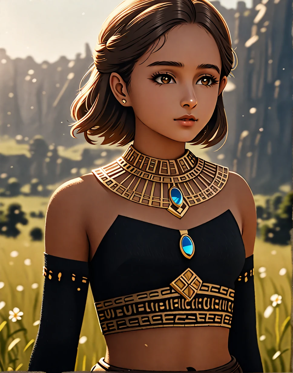 AARIJU
LIGHT SKIN,
MIDRIFF, BLACK DRESS, legend of zelda, zelda, 1girl, solo, short hair, bare shoulders, cinematic film still cinematic film still cinematic film,  upper body, outdoors, intense sunlight, sharp focus, dramatic, award winning, cinematic lighting, cinematic  photorealistic, 8k uhd natural lighting, raw, rich, intricate details, key visual, atmospheric lighting, 35mm photograph, film, bokeh, professional, 4k, highly detailed . shallow depth of field, vignette, highly detailed, high budget, cinemascope, moody, epic, gorgeous, film grain, grainy,  