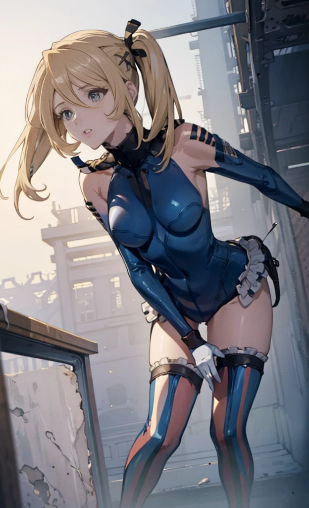 (Extremely detailed CG), (Best Quality), 1 girl, Perfect Face,  marirose,Blue one piece swimsuit,Shiny skin, Glowing Skin, Wide Hips,tight，Waist,Bodysuits，leotard，bangs,blue eyes，Removed sleeve,White gloves,Knee socks Elbow gloves,Expose your shoulders, Twin tails，Blonde，Long Hair, Hair between the eyes,Pixelated Background,Neon Light,Sci-Fi Color Scheme,Vibrant colors,Metallic texture,Detailed shading,Holographic interface dark atmosphere,High contrast,Sharp focus,Twigs of hair,Reflective surface,Exquisite detail,High resolution,Studio Lighting,Illuminated Ambient,Artificial Intelligence Assistant，Thick thighs,Beautiful Eyes, Beautiful background, Beautiful and exquisite body,fine grain,classroom,Table Sex,Groin friction,Masturbation,A puddle of pussy juice,From below,Moaning,Open your mouth,arm_support,(Leaning forward:1.5),