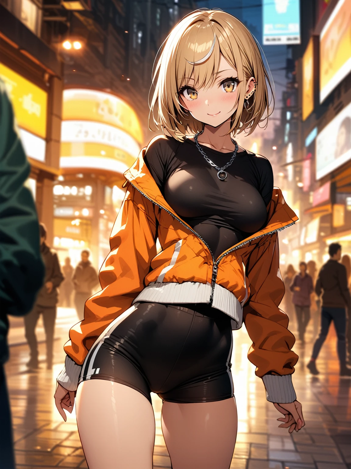Ashley,Short yellow hair,White-panties,yellow eyes,orange sweater,large breasted, big-ass, anime image, future.