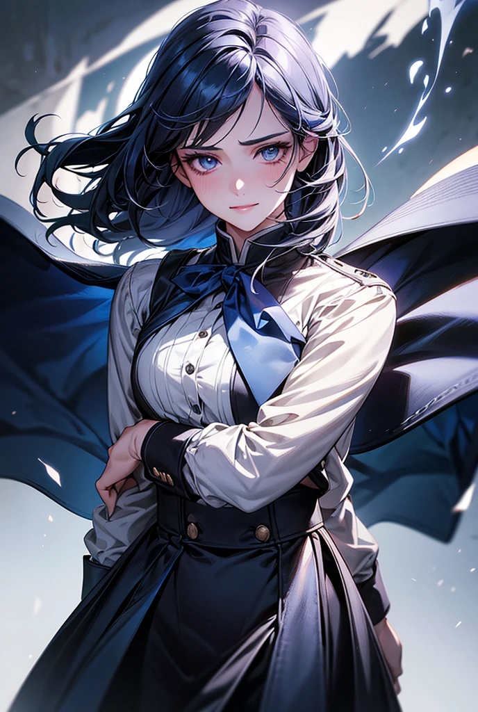 Anime blue and black hair,short hair and white eyes
