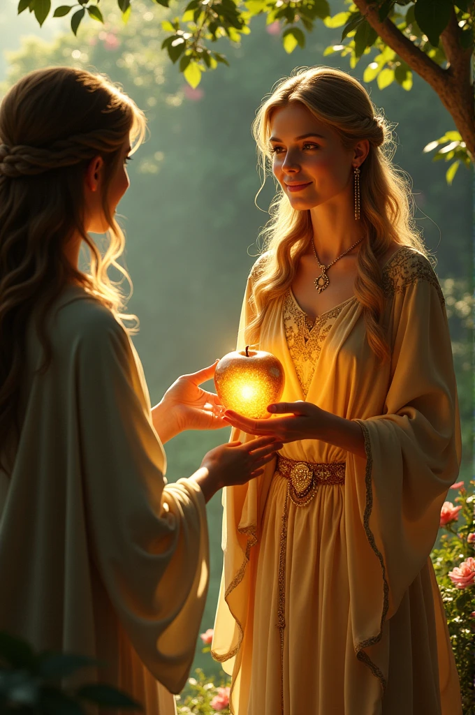 "Create an illustration of an elf in a stunning setting. A elfa deve ser retratada com graciosidade, using a stick of light in your hands. Your appearance should reflect the harmony between nature and magic. Seu longo, The flowing hair should flow like the breeze itself, while his ethereal robes dance in the wind. (The scenery around the goblin should be an environment of exceptional beauty, with tall and majestic trees, flores desabrochando e riachos serpenteantes. A luz dourada do sol poente deve banhar toda a cena, Creating a magical and serene environment.), The staff of light she holds in her hands should shine with a soft, ethereal aura, iluminando seu foco, confident expression. Your posture should convey a deep connection to the natural and magical elements, Capturing the enchanting and magical atmosphere of this elf and the scenery around her."