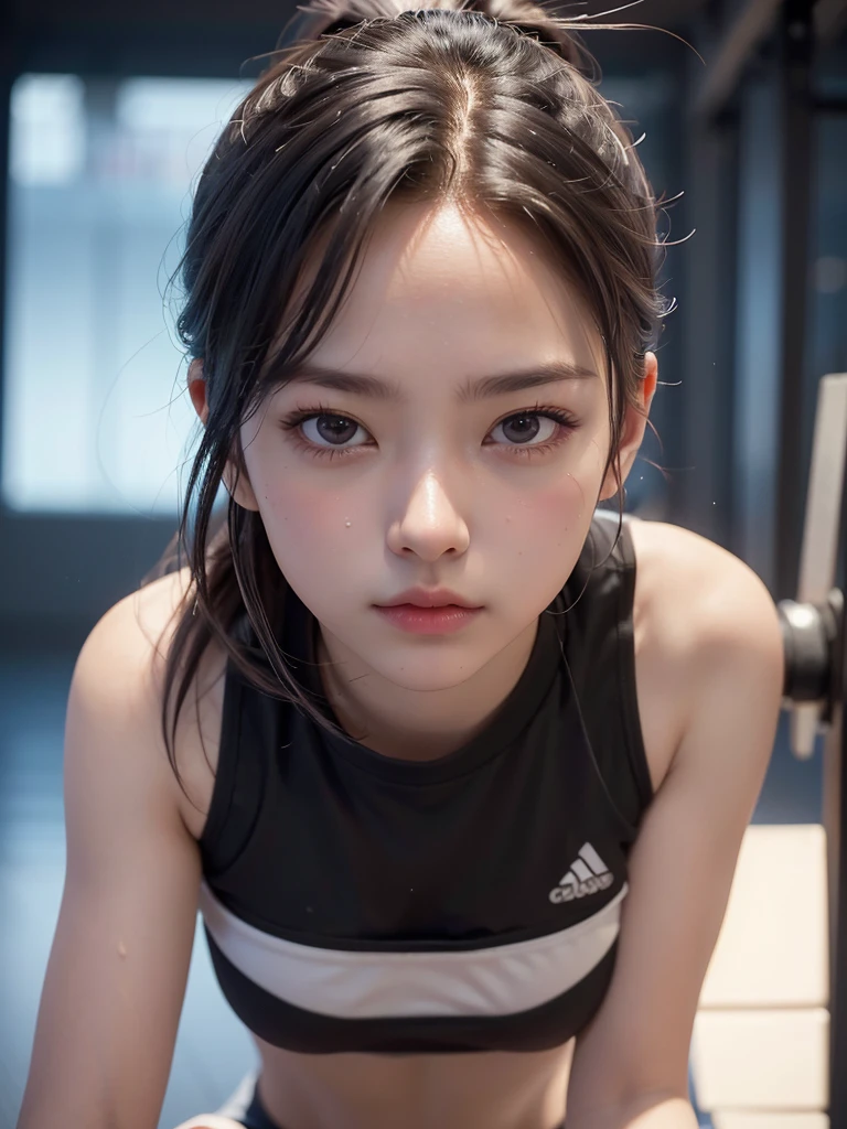A young and extremely beautiful female marathon runner、Painful expression、Sweat、race