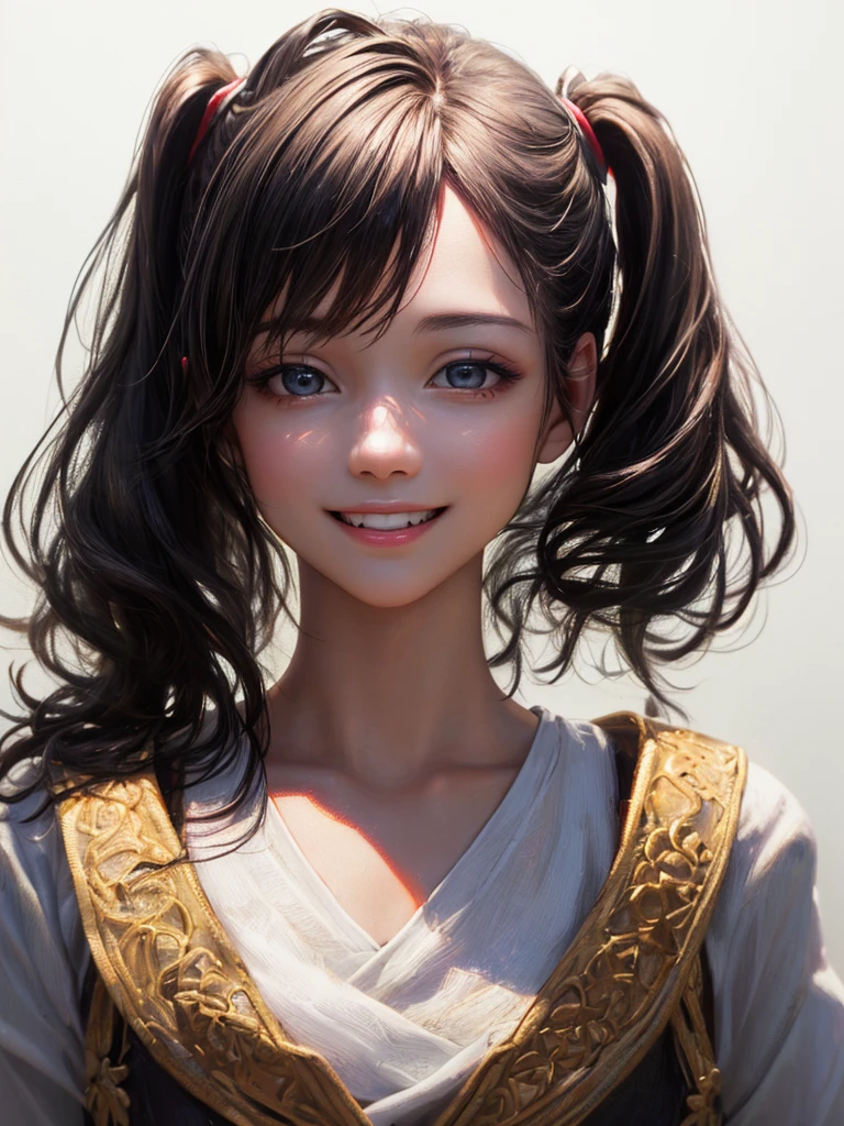 (highest quality、8k、32K、masterpiece)、(realistic)、(Photoreal:1.2)、(High resolution)、Super detailed、very beautiful face and eyes、1 girl、round and small face、thin waist、delicate body、(close、highest quality、high detail、rich skin details)、(highest quality、8k、oil paint:1.2)、Super detailed、(realistic、realistic:1.37)、bright colors、(((flaxen hair)))、(((bust shot)))、(((medium hair)))、(((side ponytail hair)))、(((pure white wall background)))、(((pure white wall background)))、(((She has a happy expression)))、(((I&#39;m smiling)))、(((wearing a black T-shirt)))、(((This is a T-shirt with the universe drawn on the chest.)))、(((look straight ahead)))、(((I have brown hair)))、(((the skirt is short)))、(((teeth visible)))、(((Hands are above the head)))、