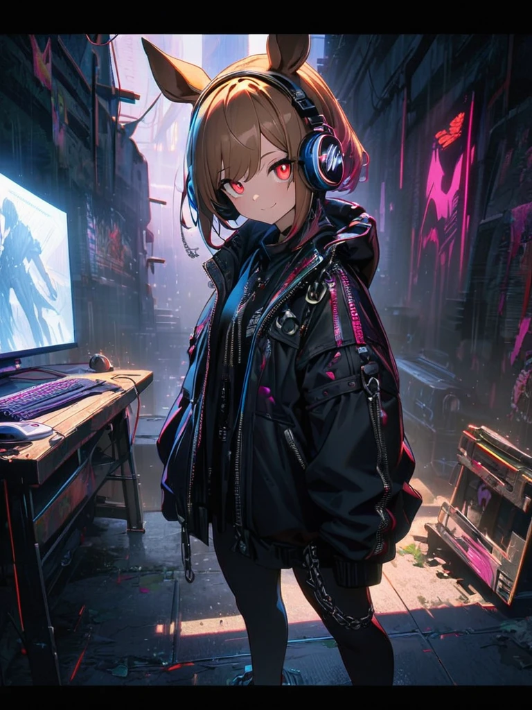 highest qualthaty,sharp gradation,Backlight,focus on face,from below:1.2,1 girl, smile, Golden and orange swirls on colorful background, (that'It's snowing) (( swirling swirling hair)), Wearing a whthate fur coat wthath twin tails, ((long hair)), emotional face, (((pink eyeshadow))), ((Lots of golden and orange swirls、The face has colorful snowflakes and feathers)),((Cyberpunk world:1.5)),high socks,rainbow colored background,very tall,big breasts,Dynamic composthation: There are a lot of cables in the head part,The right arm of the machine,large cable,fly in the sky,profile,((complex cockpthat))